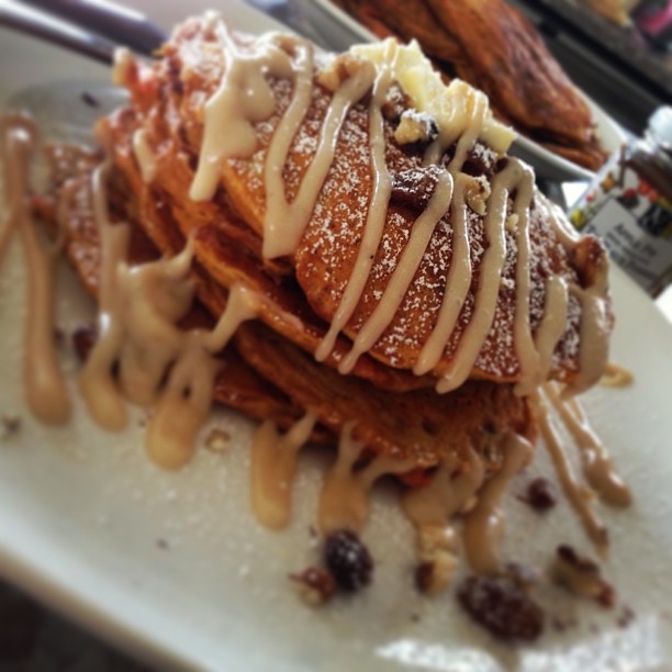 Carrot Cake Pancakes with Cream Cheese Drizzle