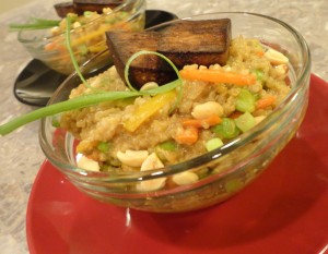 peanutty quinoa bowl with baked tofu