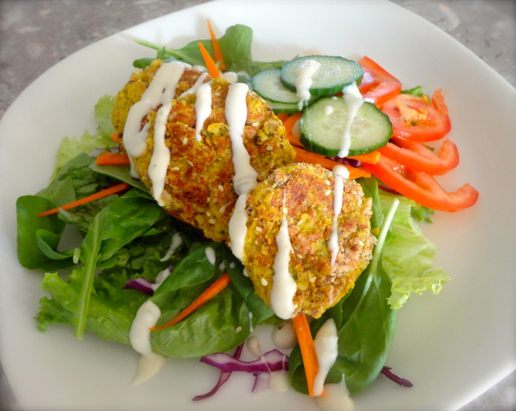 falafel on salad with tzatziki