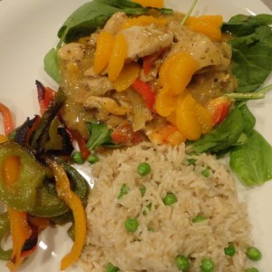 Moroccan-Spiced Chicken and Brown Rice with Blackened Peppers